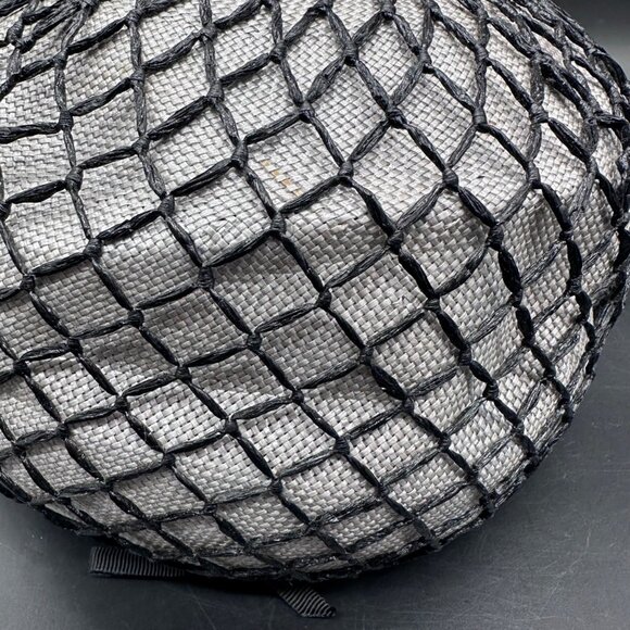 Vintage Ladies Hat Silver Black Mesh Birdcage Net Union Made Mid Century Pillbox main image 14